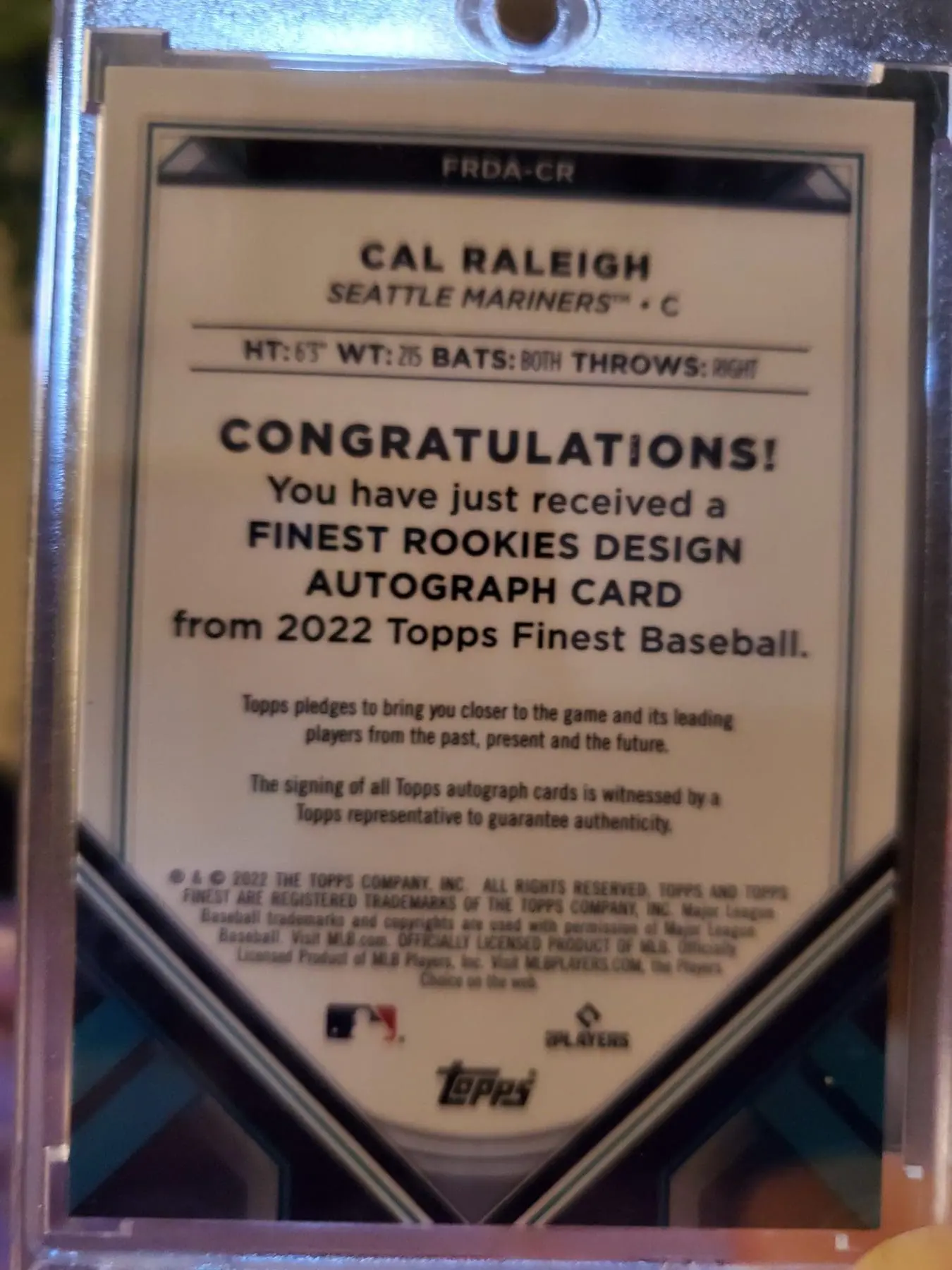 2022 Topps Finest Cal Raleigh Finest Rookie Designs Autograph - Image 3