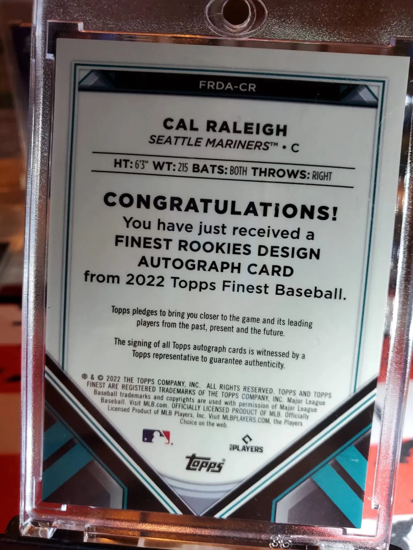 2022 Topps Finest Cal Raleigh Finest Rookie Designs Autograph - Image 15