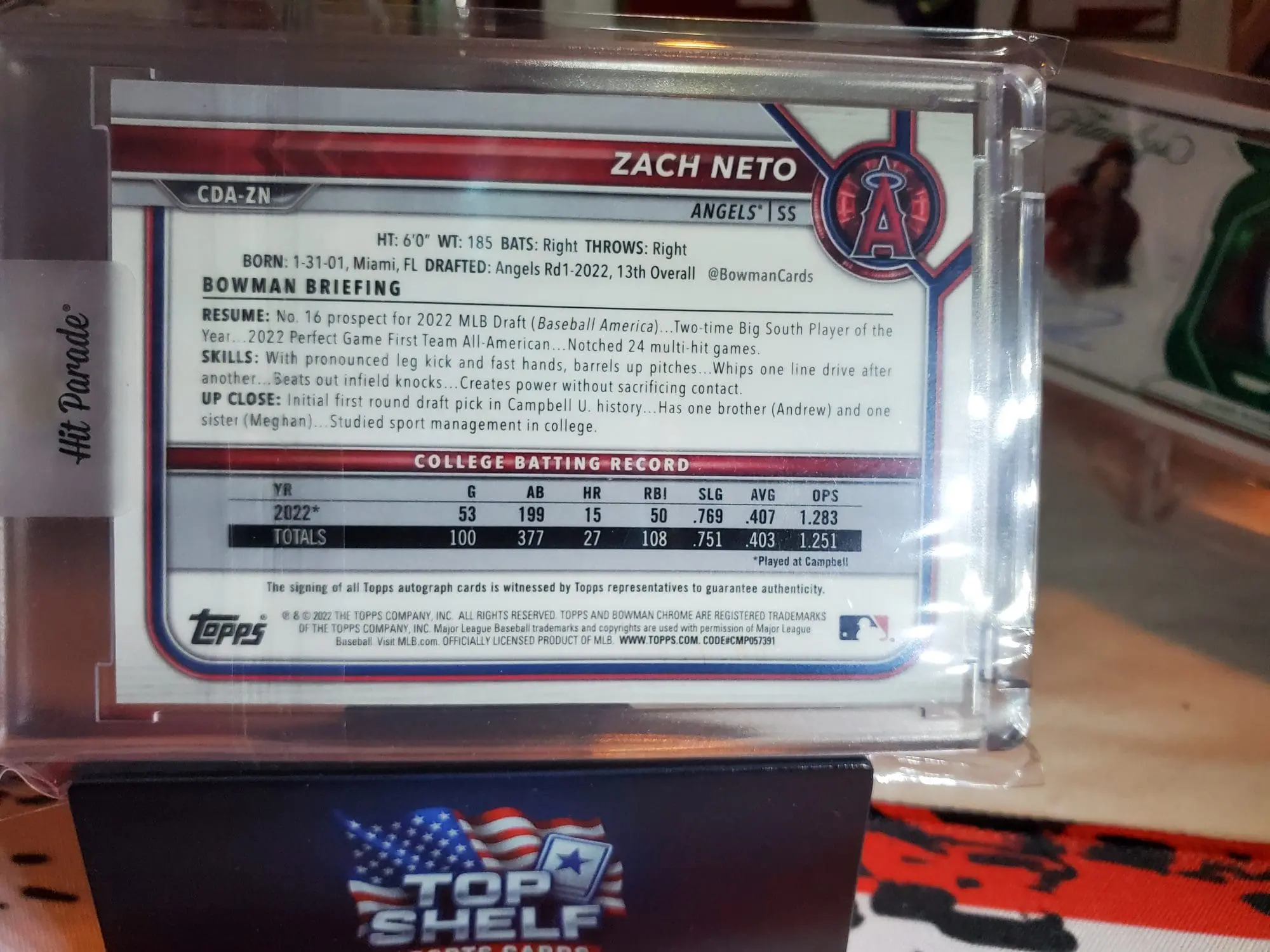 2022 Bowman Draft Zach Neto 1st Bowman - Image 3