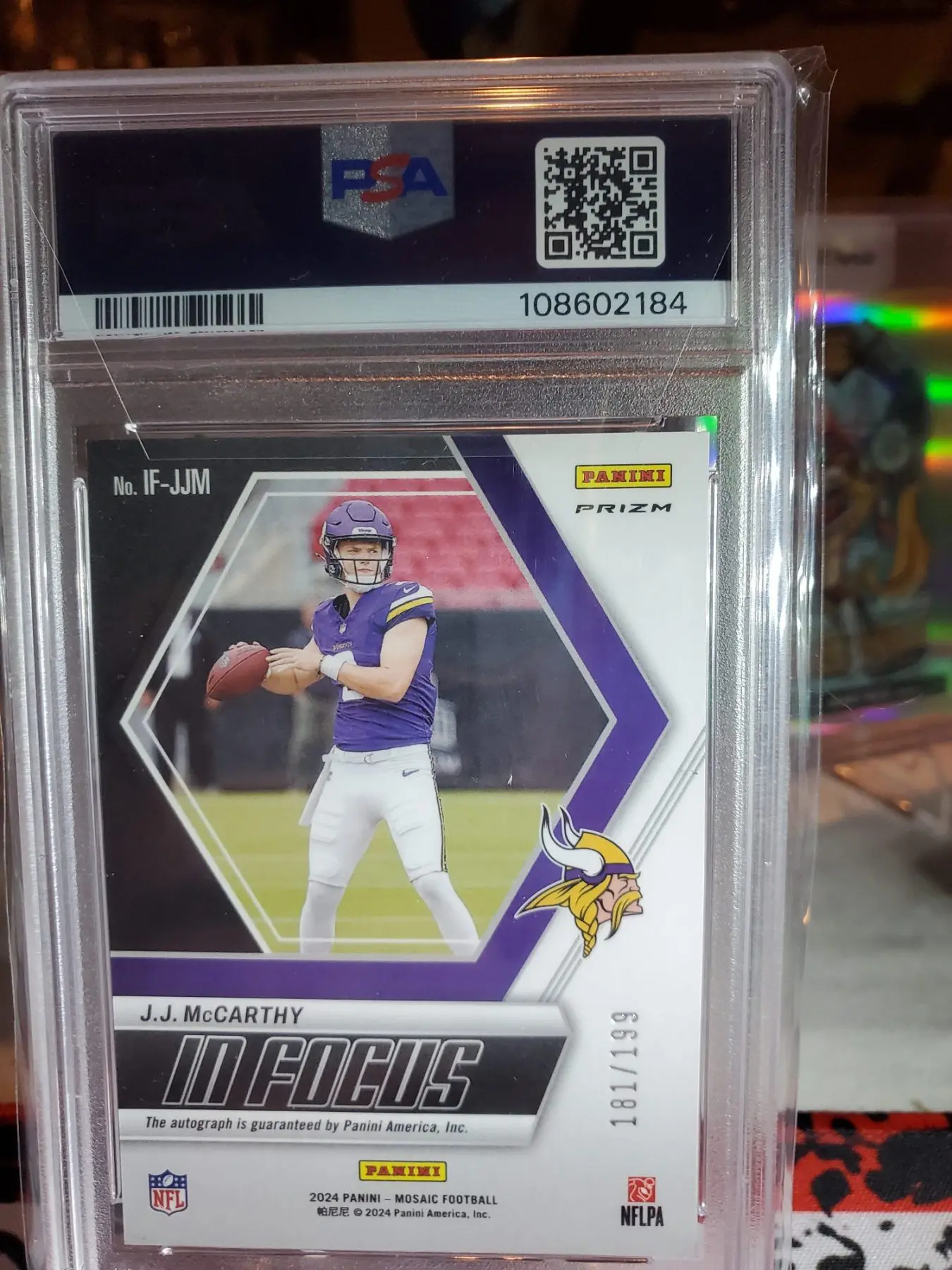 2024 Mosaic JJ MCCARTHY IN FOCUS SIGNATURE RED/199 PSA10 - Image 2