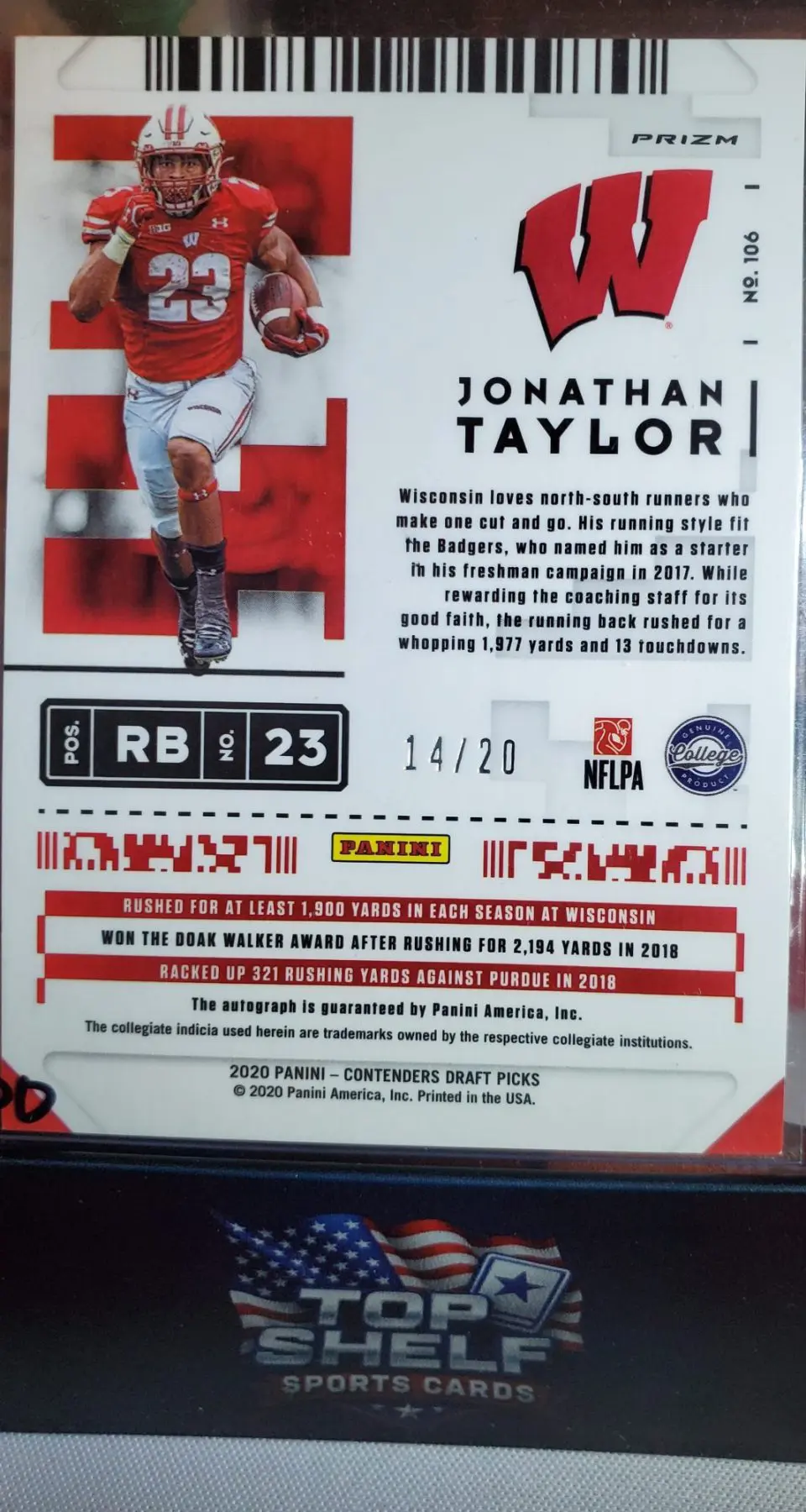 2020 Contenders Optic Jonathan Taylor Autograph Hyper Prizm RC - Image 2