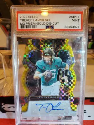 2022 Select Trevor Lawrence Signatures Prizm Gold Die Cut /10 PSA9