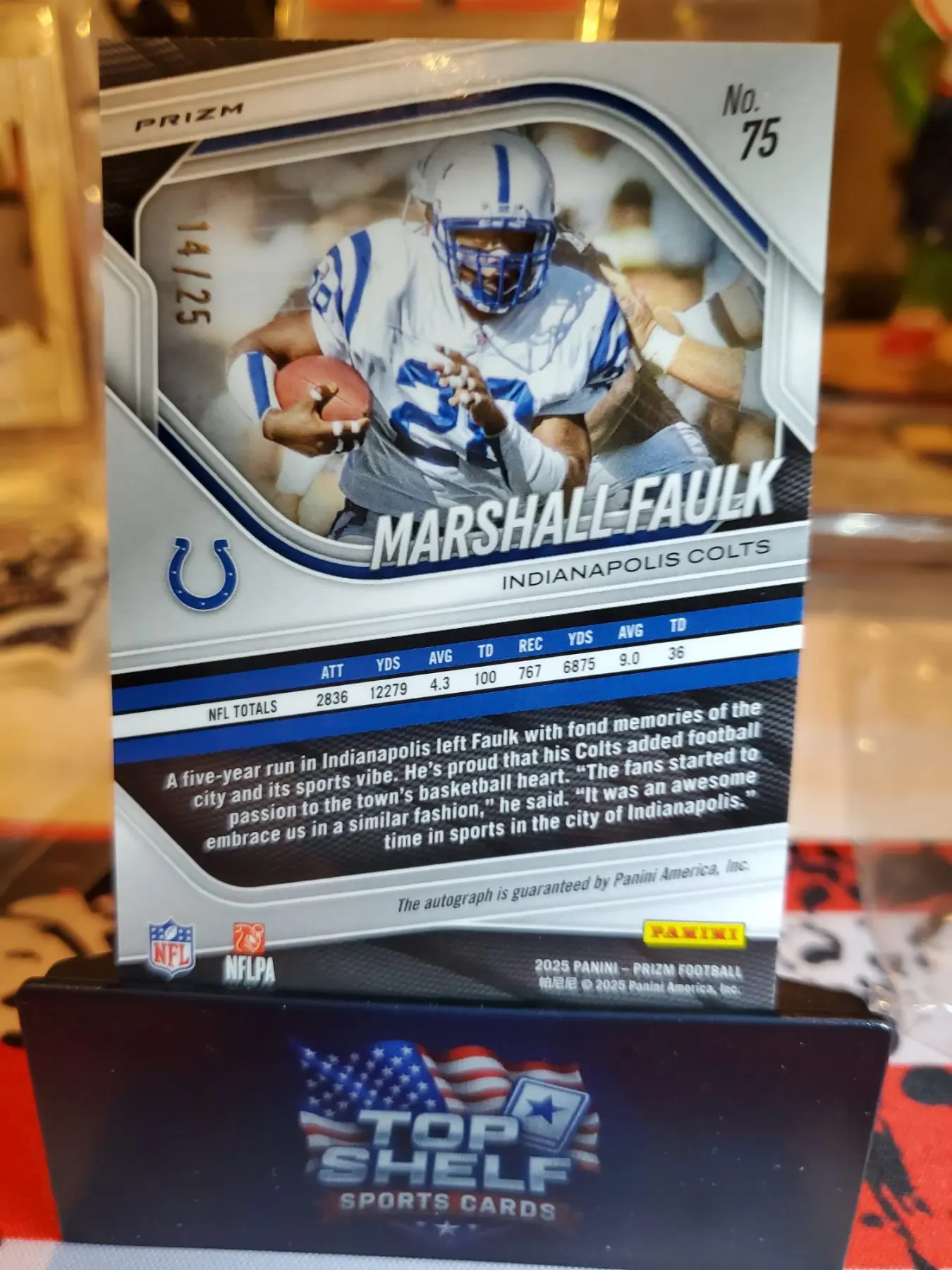 2025 PRIZM MARSHALL FAULK BLUE SHIMMER AUTOGRAPH/25 - Image 3
