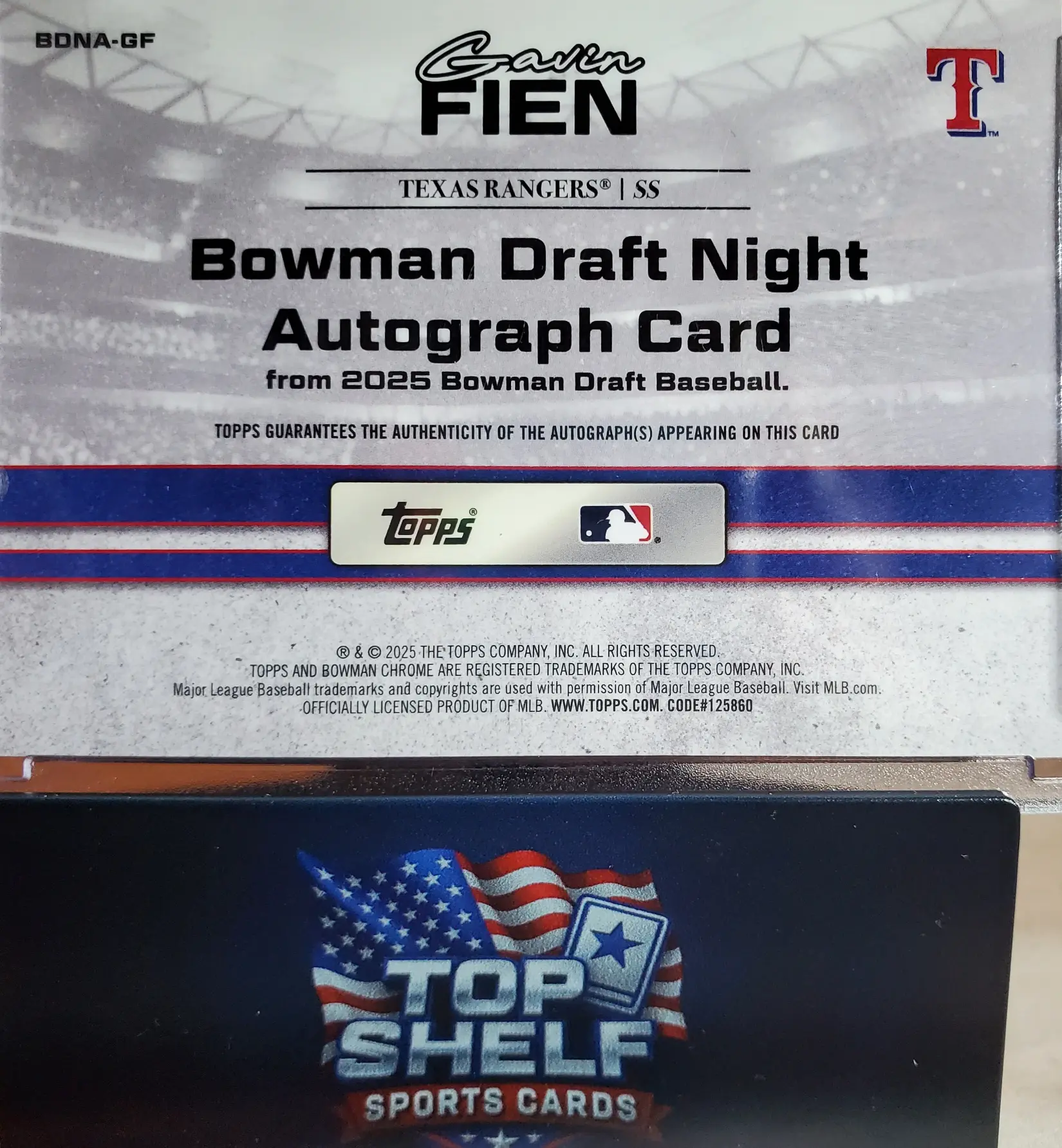 2025 BOWMAN CHROME BOWMAN DRAFT NIGHT GAVIN FEIN AUTOGRAPH CARD /25 - Image 3