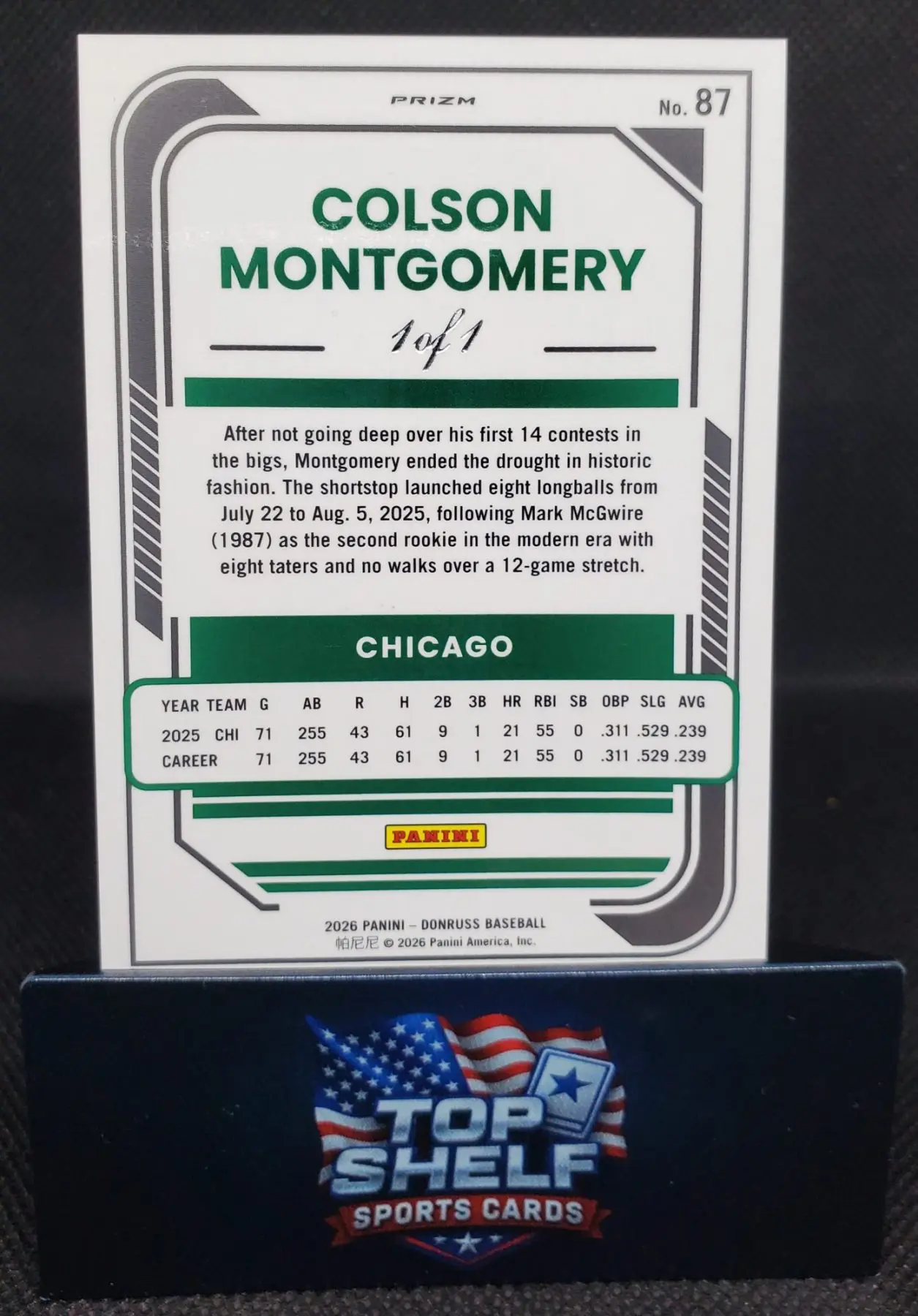 2026 Donruss Optic Colson Montgomery 1/1 Superfractor #87 - Image 3
