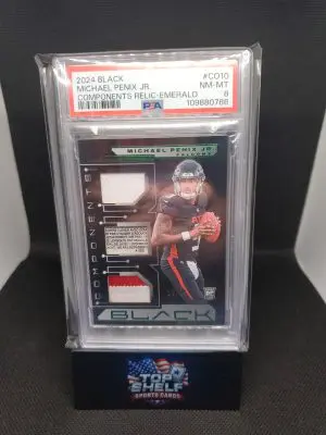 2024 Panini Black Michael Penix Jr. Emerald Components Relic Card RC /25 PSA8