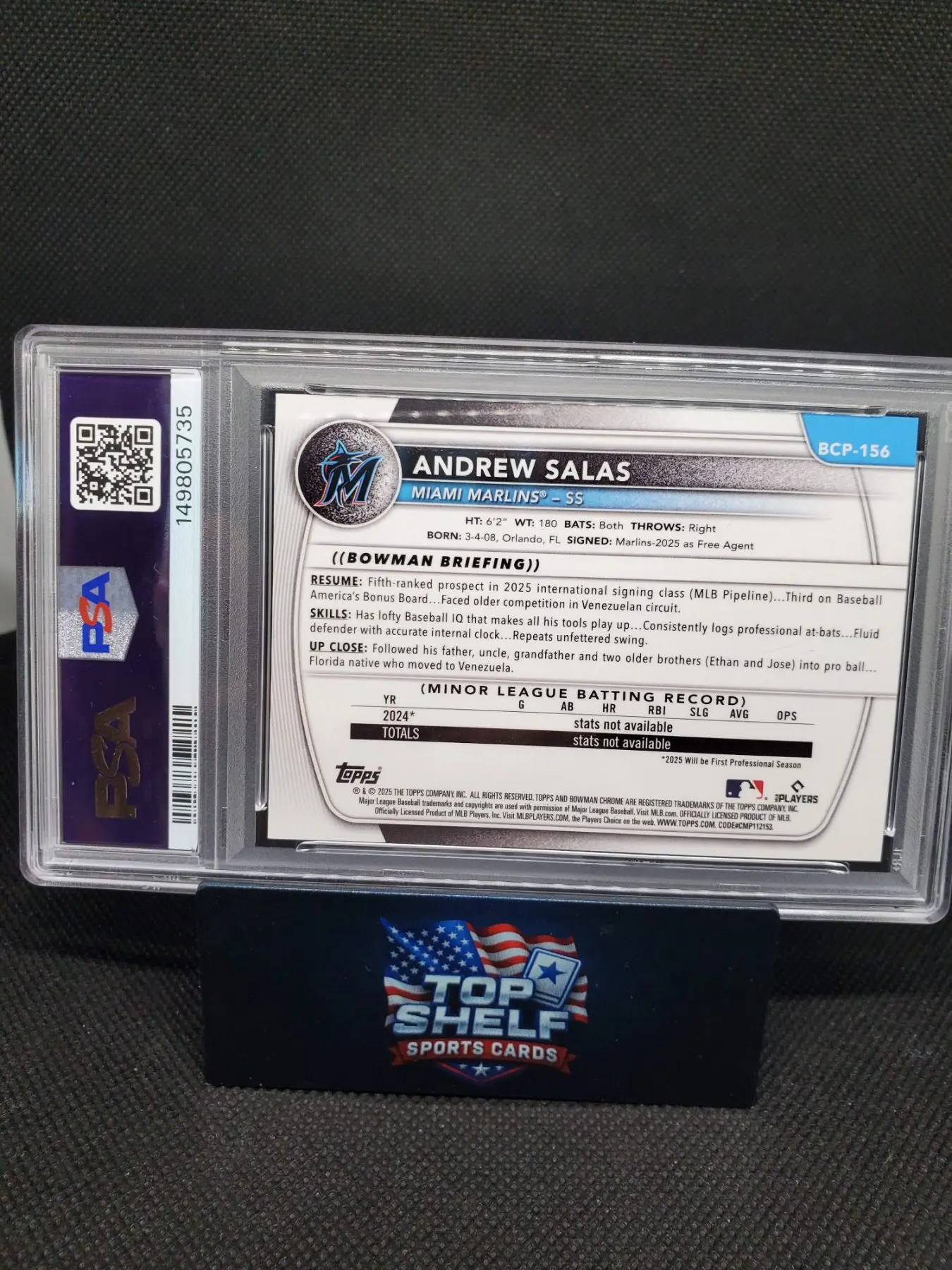 2025 Bowman Chrome Andrew Salas International Prospects Variation PSA 10 - Image 3