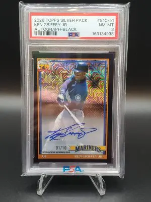 2026 Topps Ken Griffey JR Silver Pack Autograph Black /10 PSA8