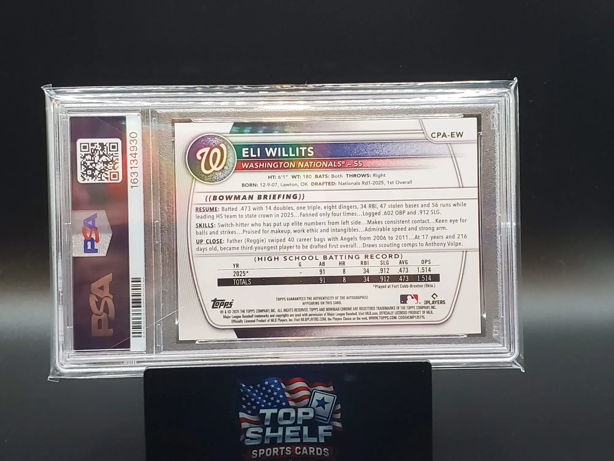 2025 BOWMAN DRAFT CHROME ELI WILLETTS PROSPECT AUTOGRAPH #CPA-EW PSA 10 - Image 3