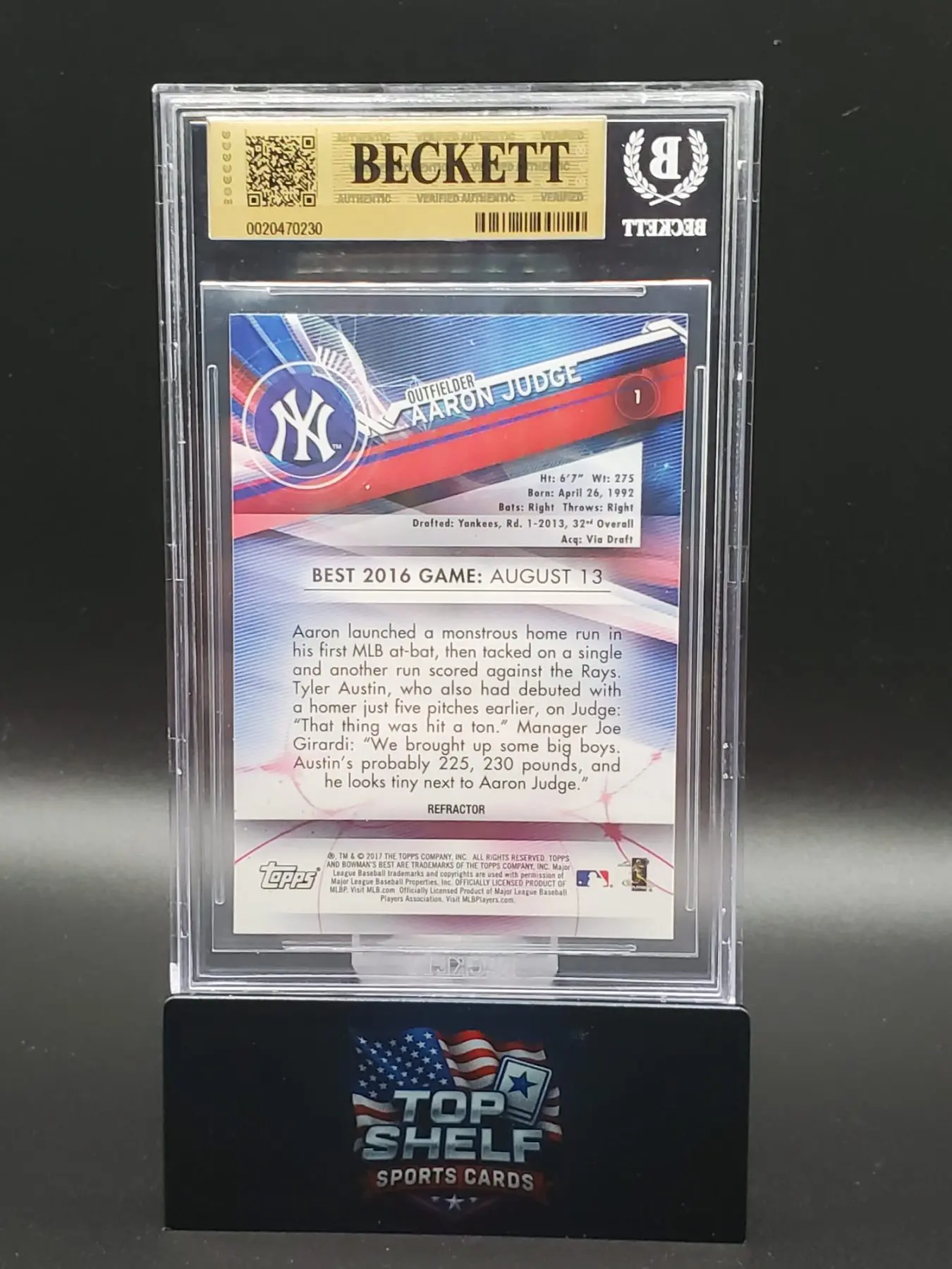 2017 Bowman's Best Aaron Judge Refractor #1 RC BGS9.5 - Image 2