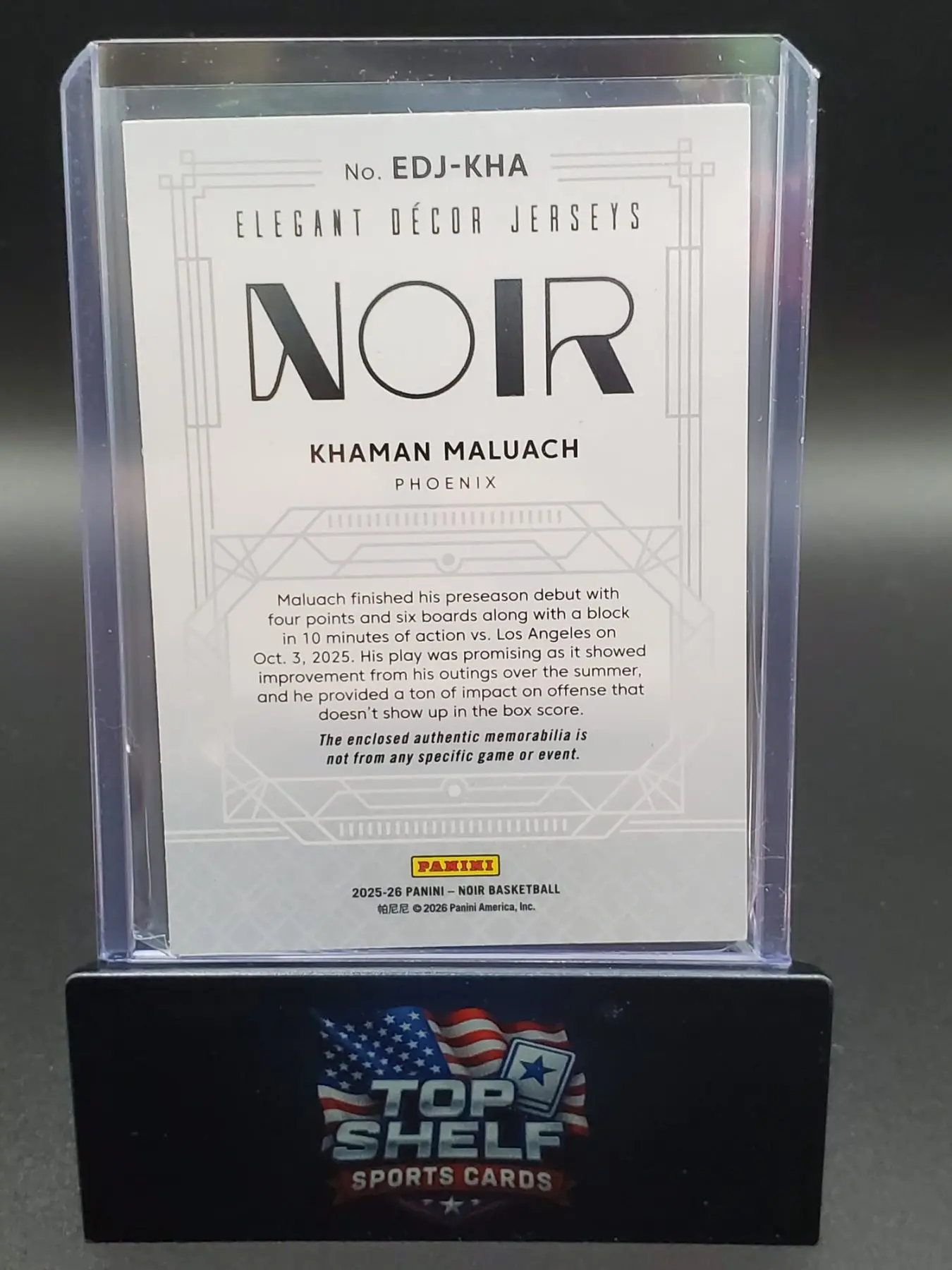 2025-26 Panini Noir Basketball Khaman Maluach Elegant Decor Jerseys 25/25 - Image 2
