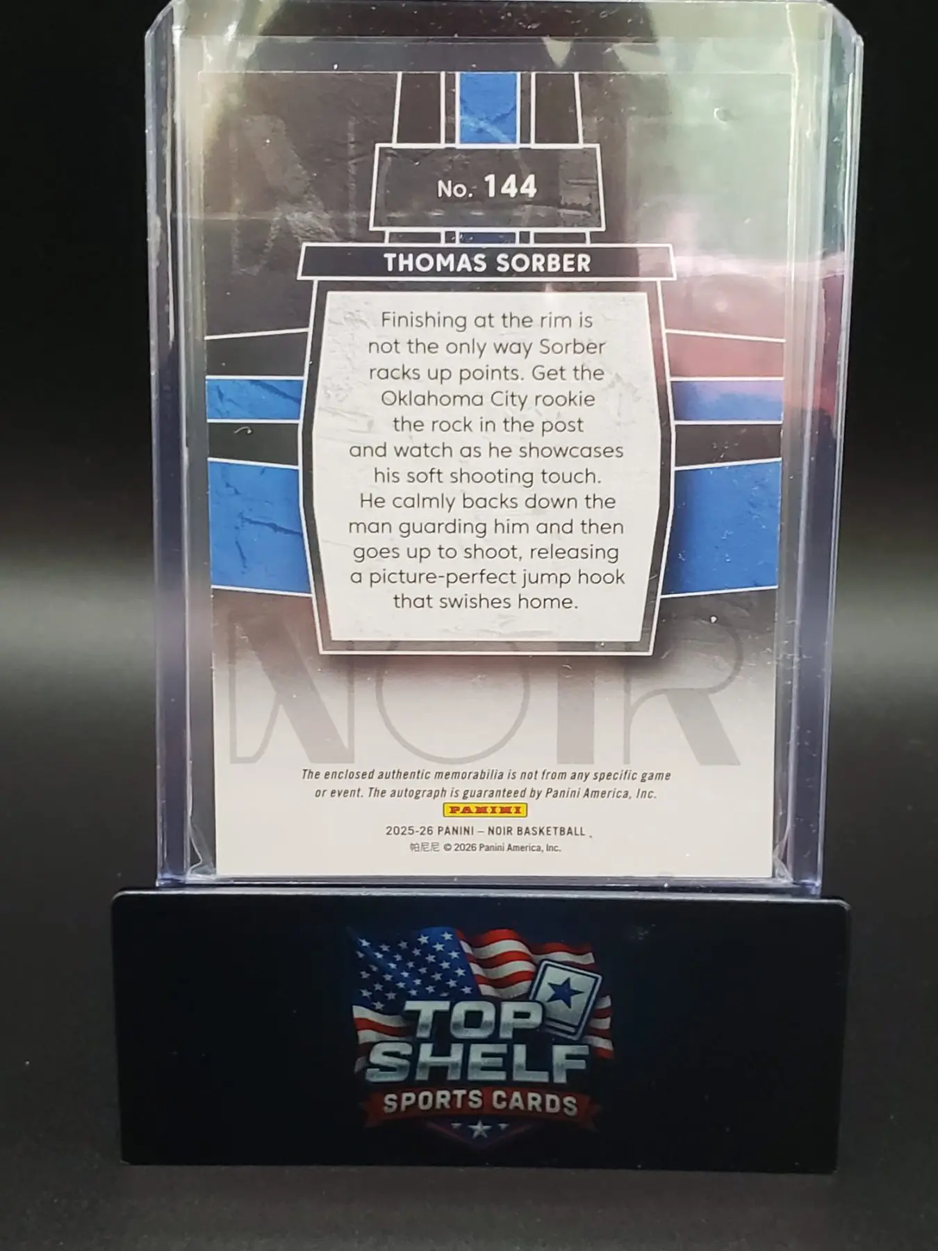 2025-26 Panini Noir Basketball Thomas Sorber Blue RPA /10 - Image 2