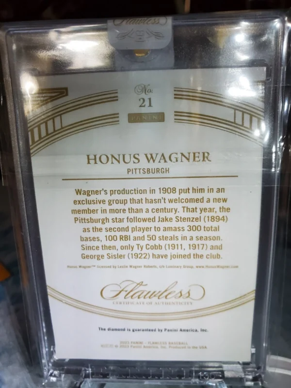 2023 Flawless Baseball Legends Honus Wagner Diamond Card /20 - Image 3