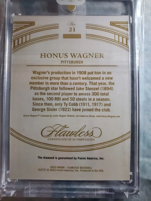 2023 Flawless Baseball Legends Honus Wagner Diamond Card /20 - Image 2