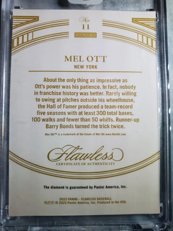 2023 FLAWLESS BASEBALL FOTL LEGENDS Mel Ott Diamond  Pink /2 - Image 2