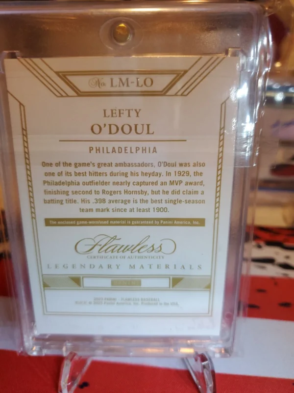 2023 Panini Flawless - Legendary Materials Lefty O'Doul #LM-LO Ruby /20 (MEM) - Image 2