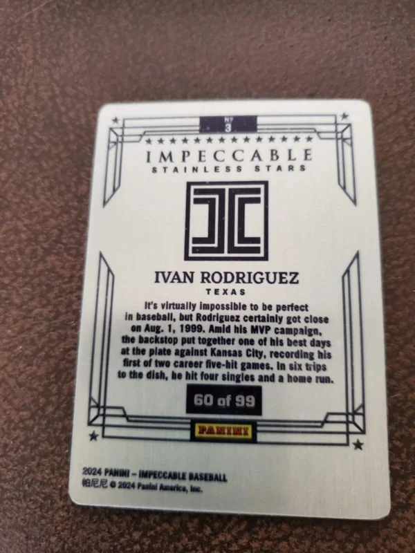 2024 Panini Impeccable - Stainless Stars Ivan Rodriguez #3 /99 - Image 2