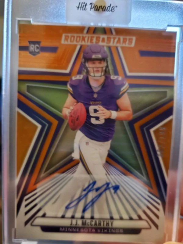 2024 Panini Rookies & Stars - Rookies J.J. McCarthy #135 Orange Signatures /199