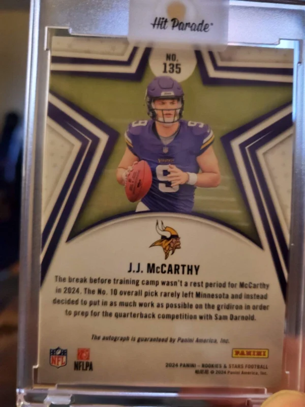 2024 Panini Rookies & Stars - Rookies J.J. McCarthy #135 Orange Signatures /199 - Image 2