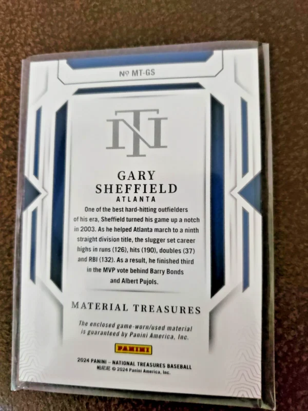 2024 National Treasures Material Treasure Gary Sheffield/25 Game Used Dirty Patc - Image 2