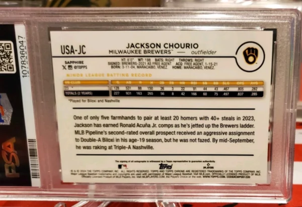 2024 Topps Chrome Update Series Sapphire Edition - Autographs Jackson Chourio... - Image 3