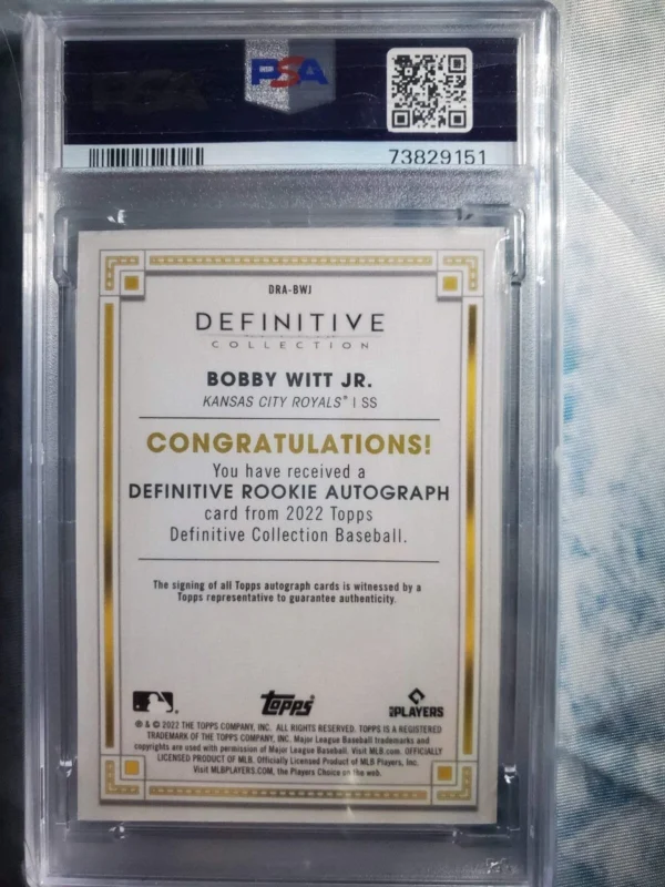 2022 Topps Definitive Bobby Witt Jr Definitive Rookie Autograph /50 PSA 9 - Image 3