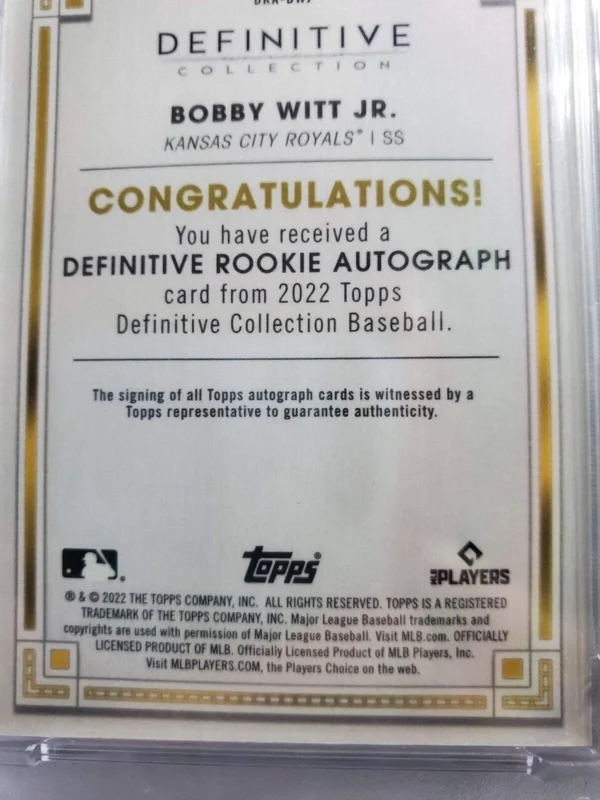 2022 Topps Definitive Bobby Witt Jr Definitive Rookie Autograph /50 PSA 9 - Image 2