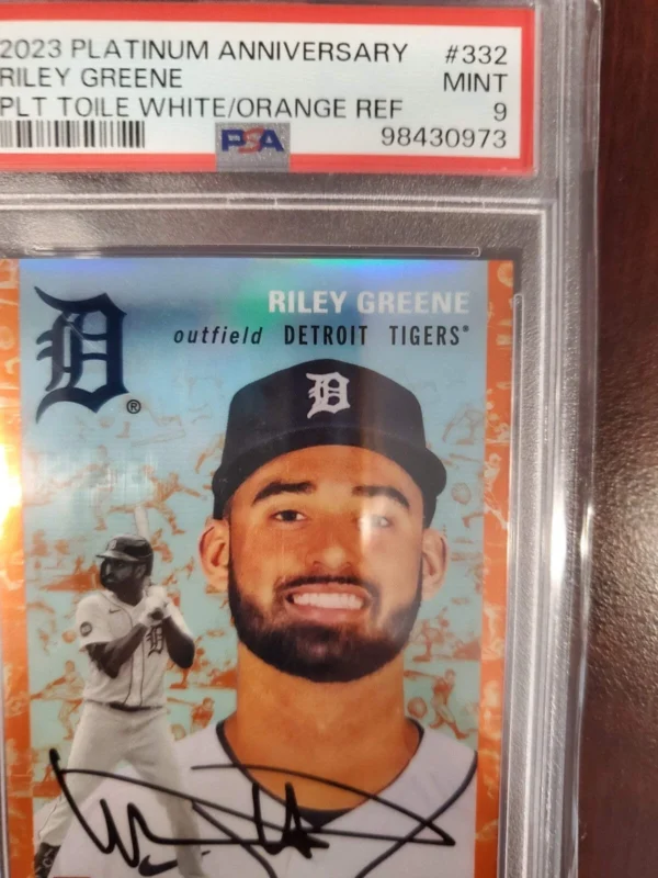 2023 Topps Chrome Platinum Anniversary - Riley Greene #332 Orange Refractor /25 - Image 4