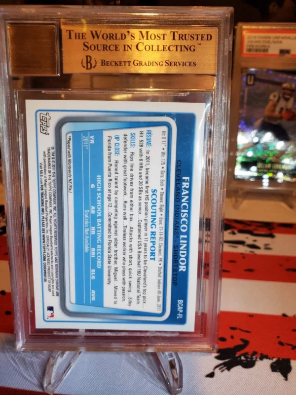2011 Bowman Draft Chrome Francisco Lindor autograph BGS 9.5 auto grade 10 - Image 2