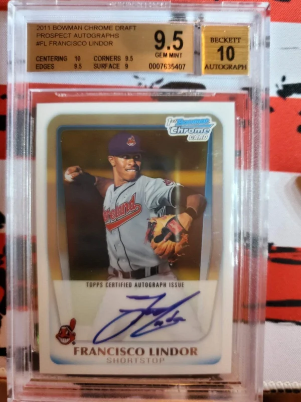 2011 Bowman Draft Chrome Francisco Lindor autograph BGS 9.5 auto grade 10 - Image 3