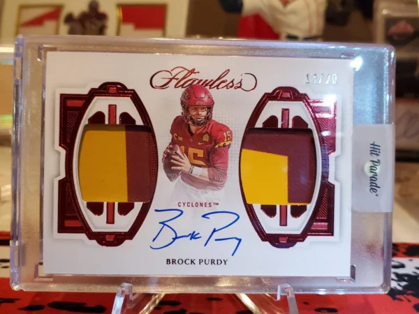 2023 Panini Flawless Collegiate - Dual Patch Autographs Brock Purdy #DPA-4 Ruby