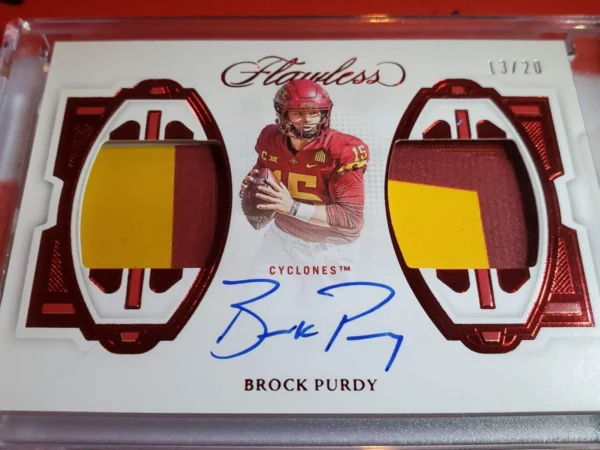 2023 Panini Flawless Collegiate - Dual Patch Autographs Brock Purdy #DPA-4 Ruby - Image 5