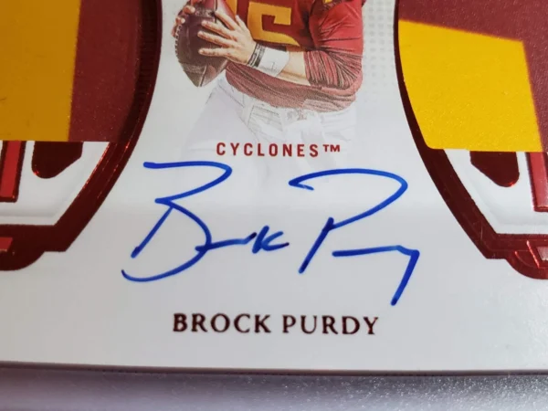 2023 Panini Flawless Collegiate - Dual Patch Autographs Brock Purdy #DPA-4 Ruby - Image 2