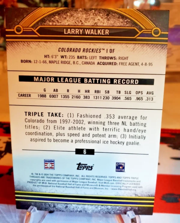 2024 Topps Triple Threads - Sapphire #6 Larry Walker /25 - Image 2