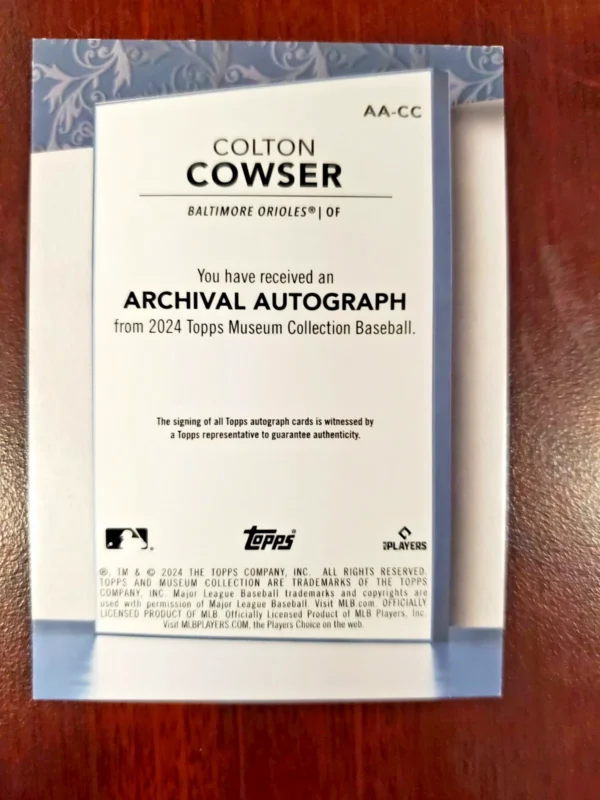 2024 Topps Museum Collection - Archival Autographs Colton Cowser #AA-CC Gold /25 - Image 6