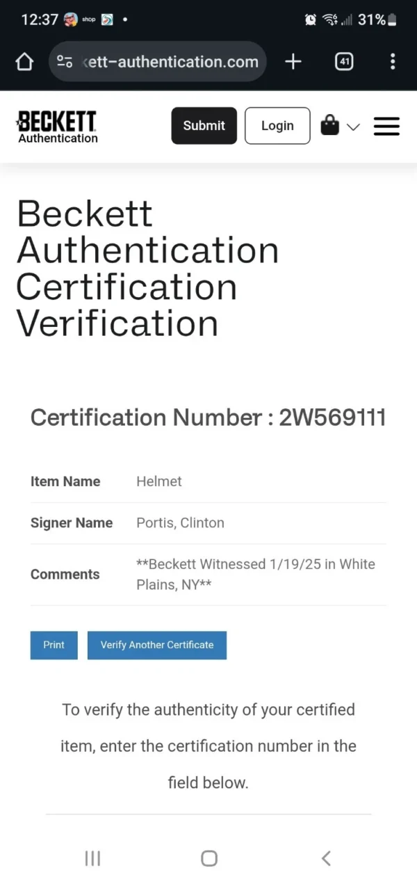 Clinton Portis Full Size Authentic Helmet With Beckett Cert - Image 4