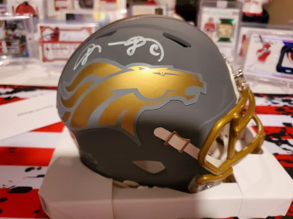Shannon Sharpe Denver Broncos Signed Mini Slate Helmet. Beckett Certified - Image 3