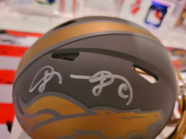 Shannon Sharpe Denver Broncos Signed Mini Slate Helmet. Beckett Certified - Image 4