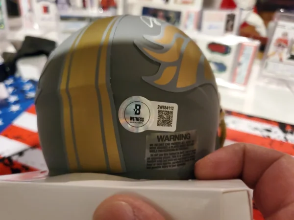Shannon Sharpe Denver Broncos Signed Mini Slate Helmet. Beckett Certified - Image 2