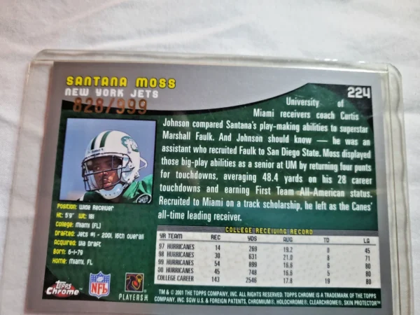 2001 RC Santana Moss Topps Chrome 828/999 - Image 2