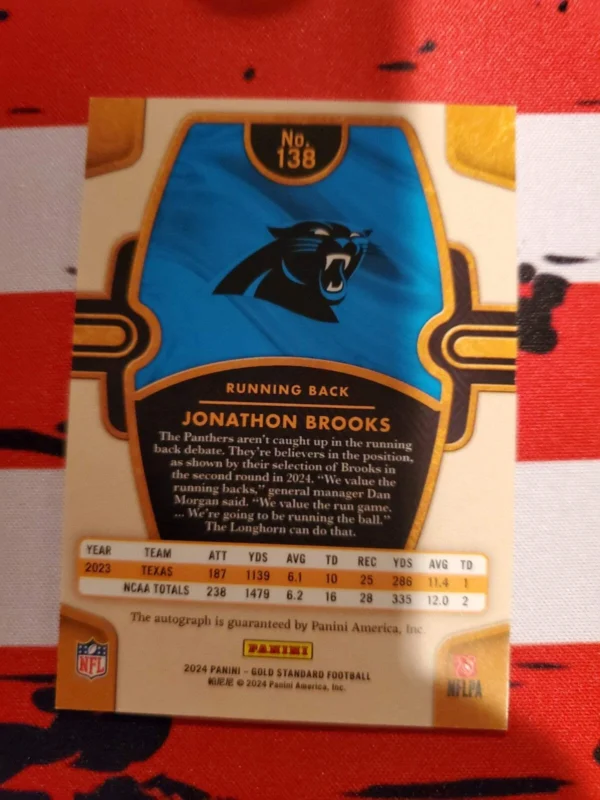 2023 Panini Gold Standard - Rookies Jonathan Brooks Autographs /199 (AU, RC) - Image 6