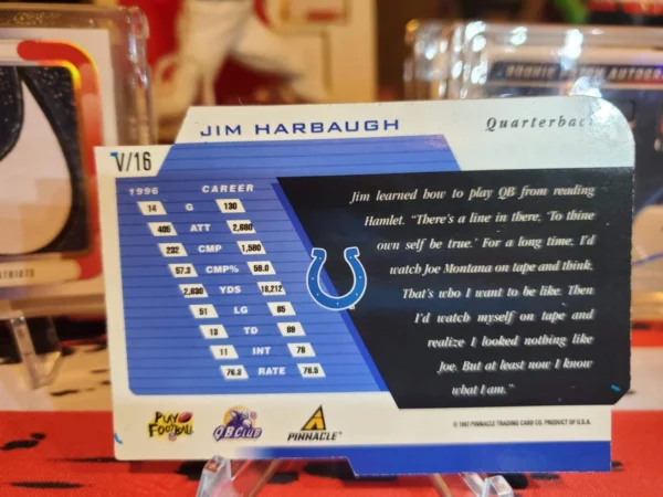 1997 Pinnacle Inscriptions Jim HARBAUGH V2 HOLOGRAM #V16 - Image 3