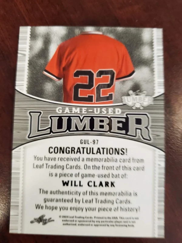 2023 Leaf Lumber Game Used Lumber Will Clark/4 - Image 2