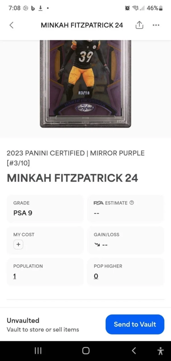 2023 Certified FOTL Minkah Fitzpatrick Mirror Purple 3/10 - Image 3