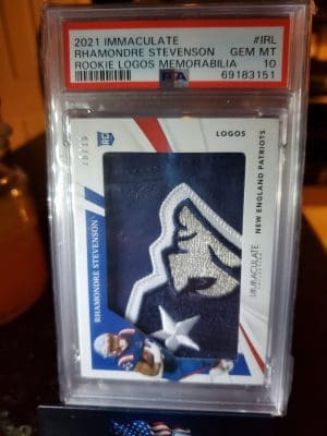 2021 Immaculate Collection Football Rhamondre Stevenson Rookie Logos Memorabilia 16/16 Graded PSA 10 GEM MINT